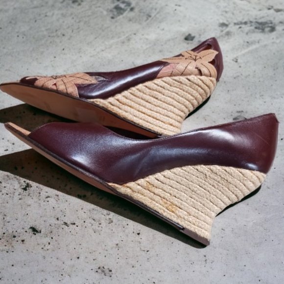 Audley  Leather Floral  Espadrille Open Toe Wedge Sandals  Size 8.5 - Picture 8 of 14